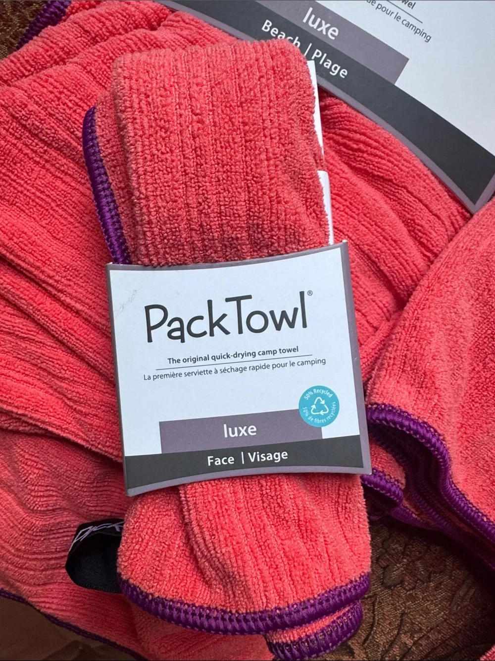 PackTowl Luxe set 4 Lightweight Microfiber Camping Travel towel coral NEW NWT